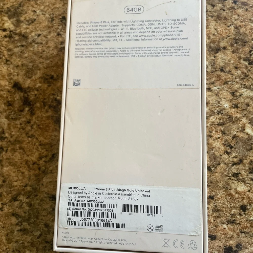 Apple iPhone 8 Plus - Elegant‎ White Finish Empty box